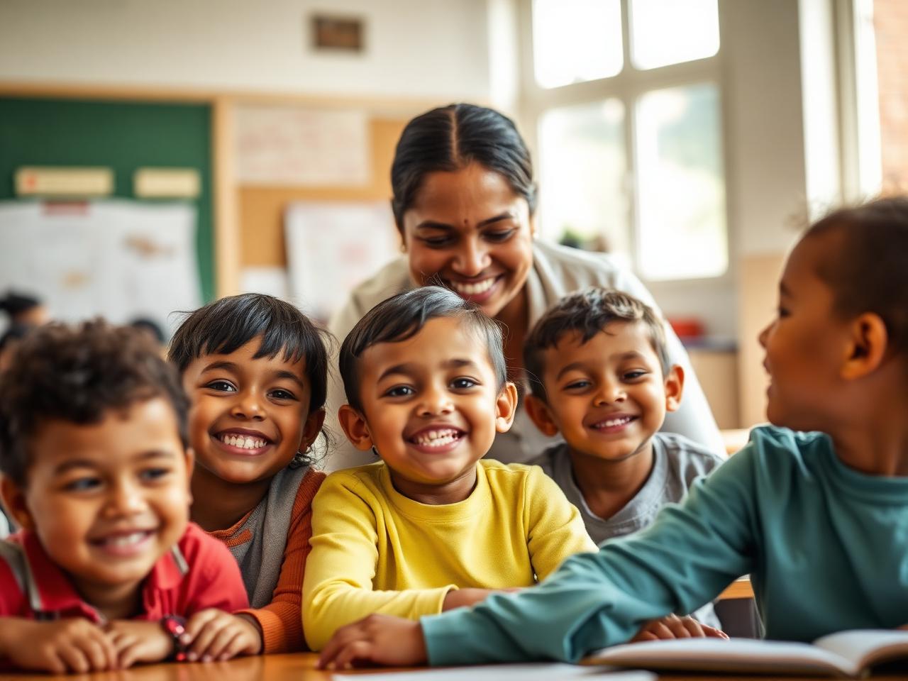 Crianças sorrindo em sala de aula